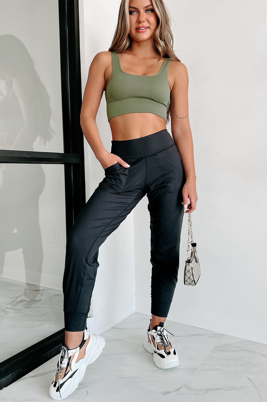 Exposed Seam High Waist Pocketed Joggers