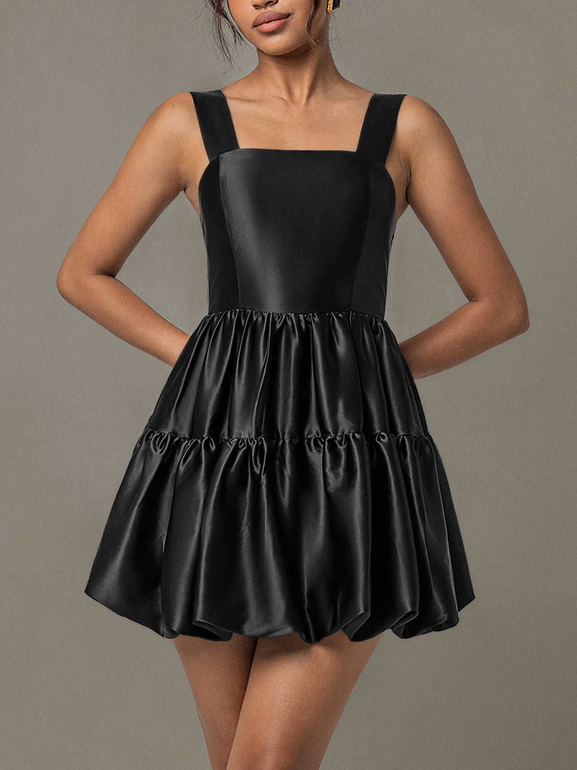 Ruched Square Neck Wide Strap Mini Dress