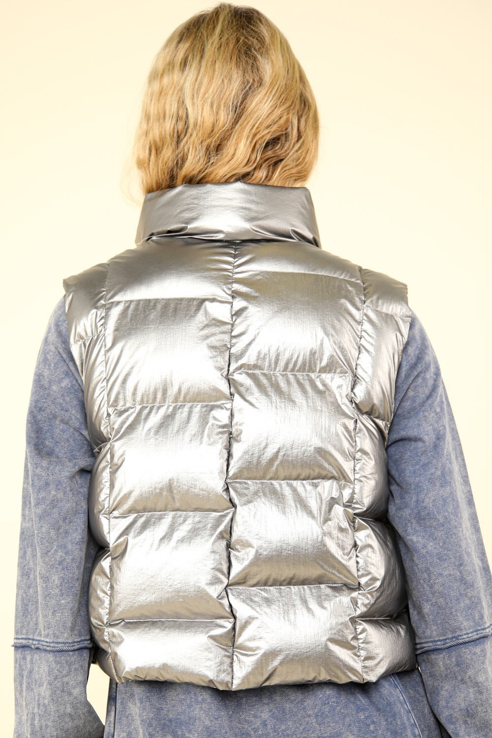 Luna Metallic Zip-Up Puffer Vest