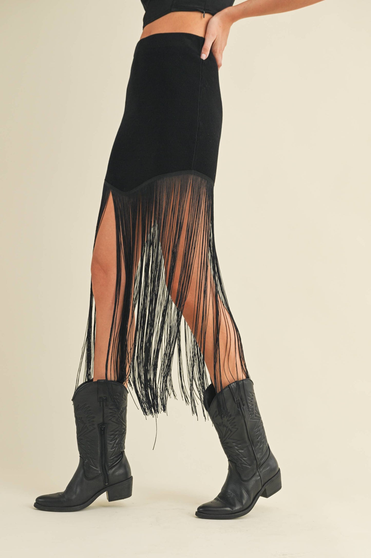 Knit Skirt with Long Fringe- ready to ship