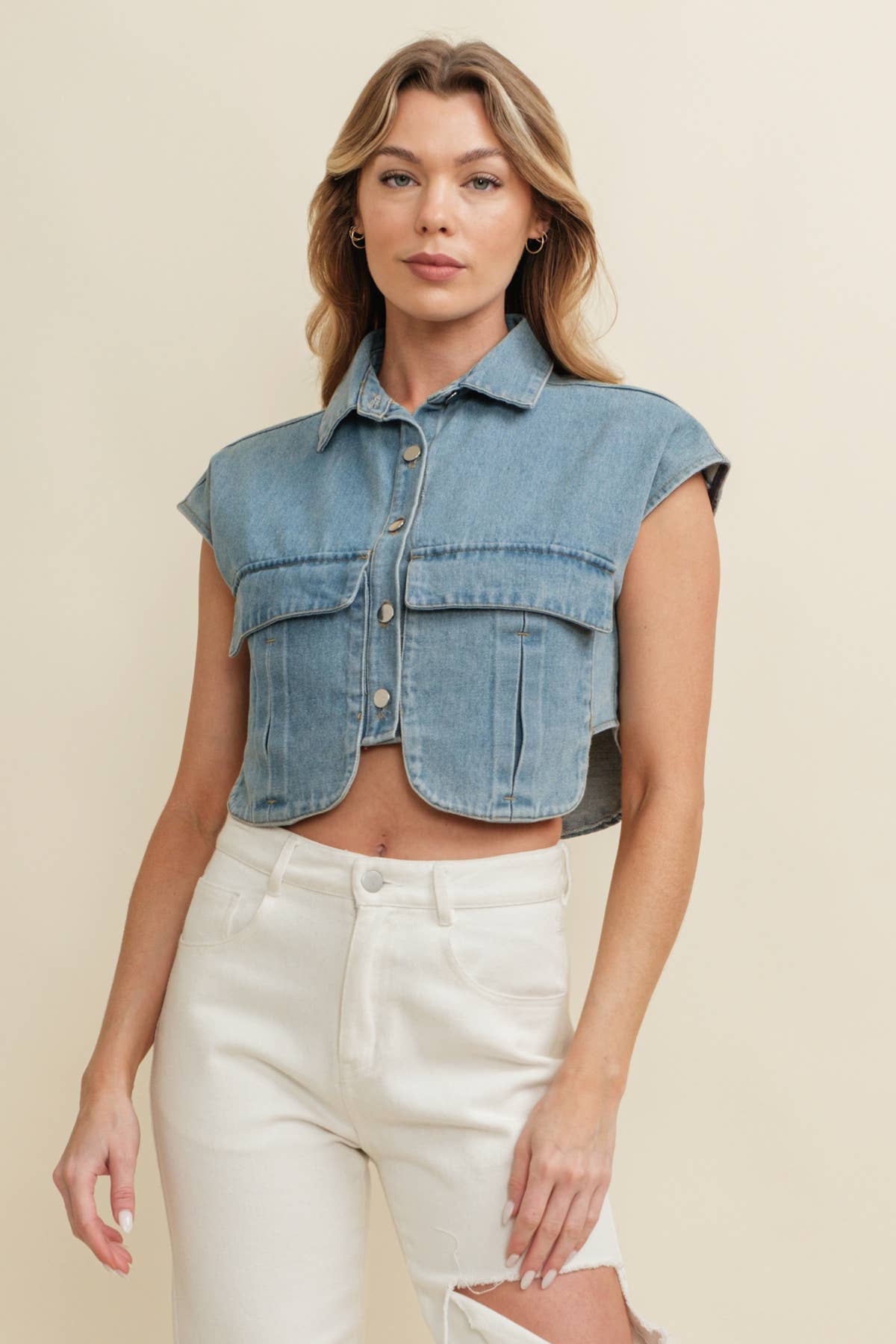 THE DENIM CAP SLEEVE TOP- ready to ship