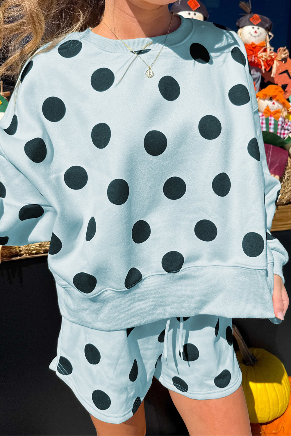 Sky Blue Polka Shorts Set