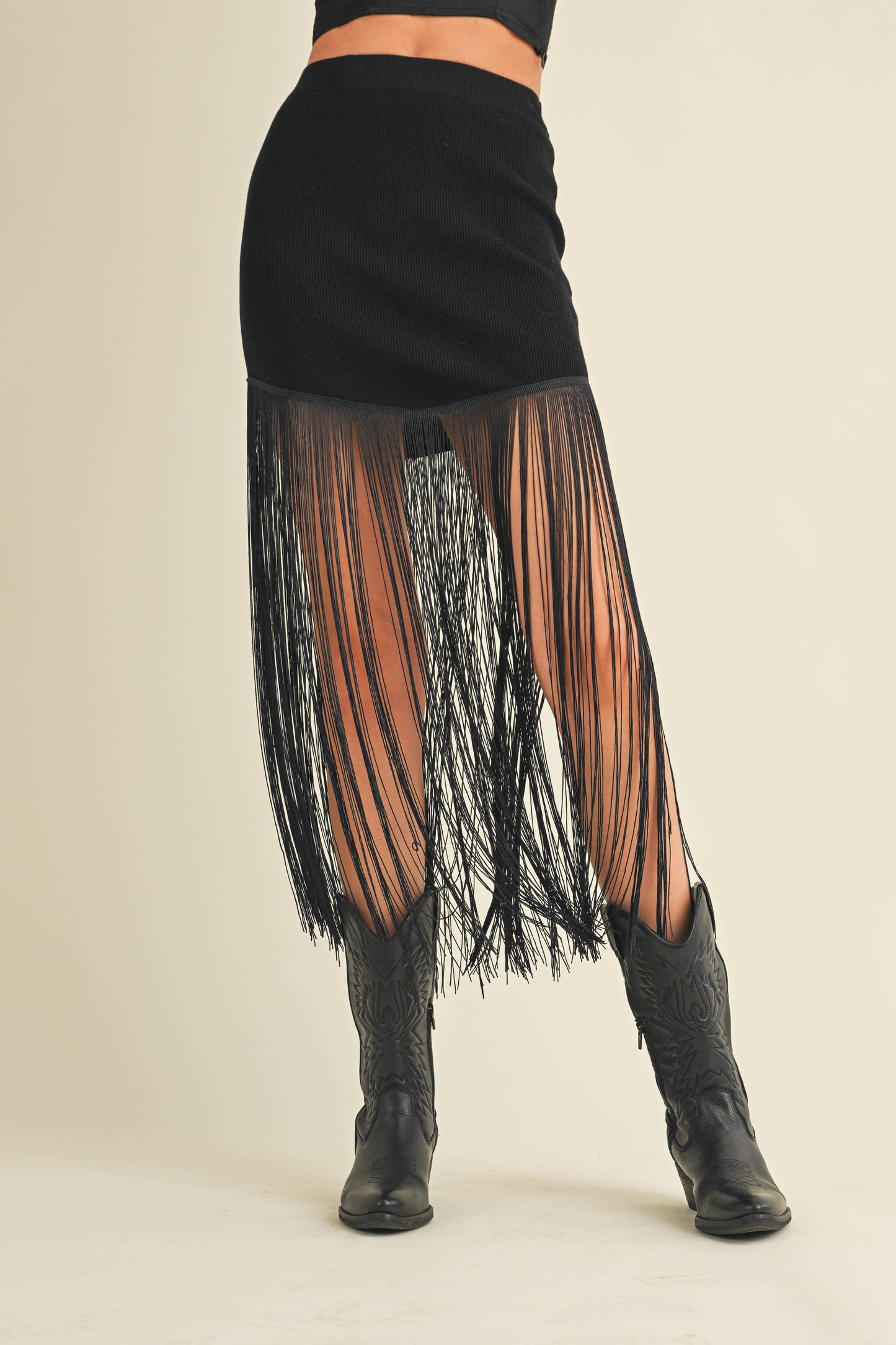 Knit Skirt with Long Fringe- ready to ship
