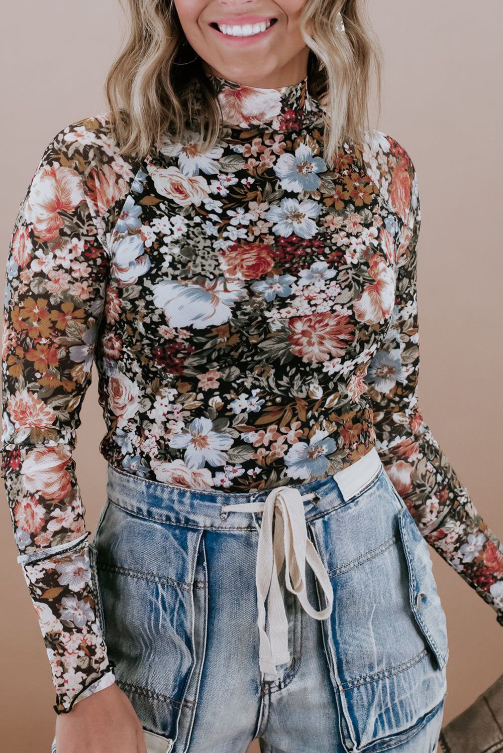 Sierra Floral Long Sleeve Mesh Blouse