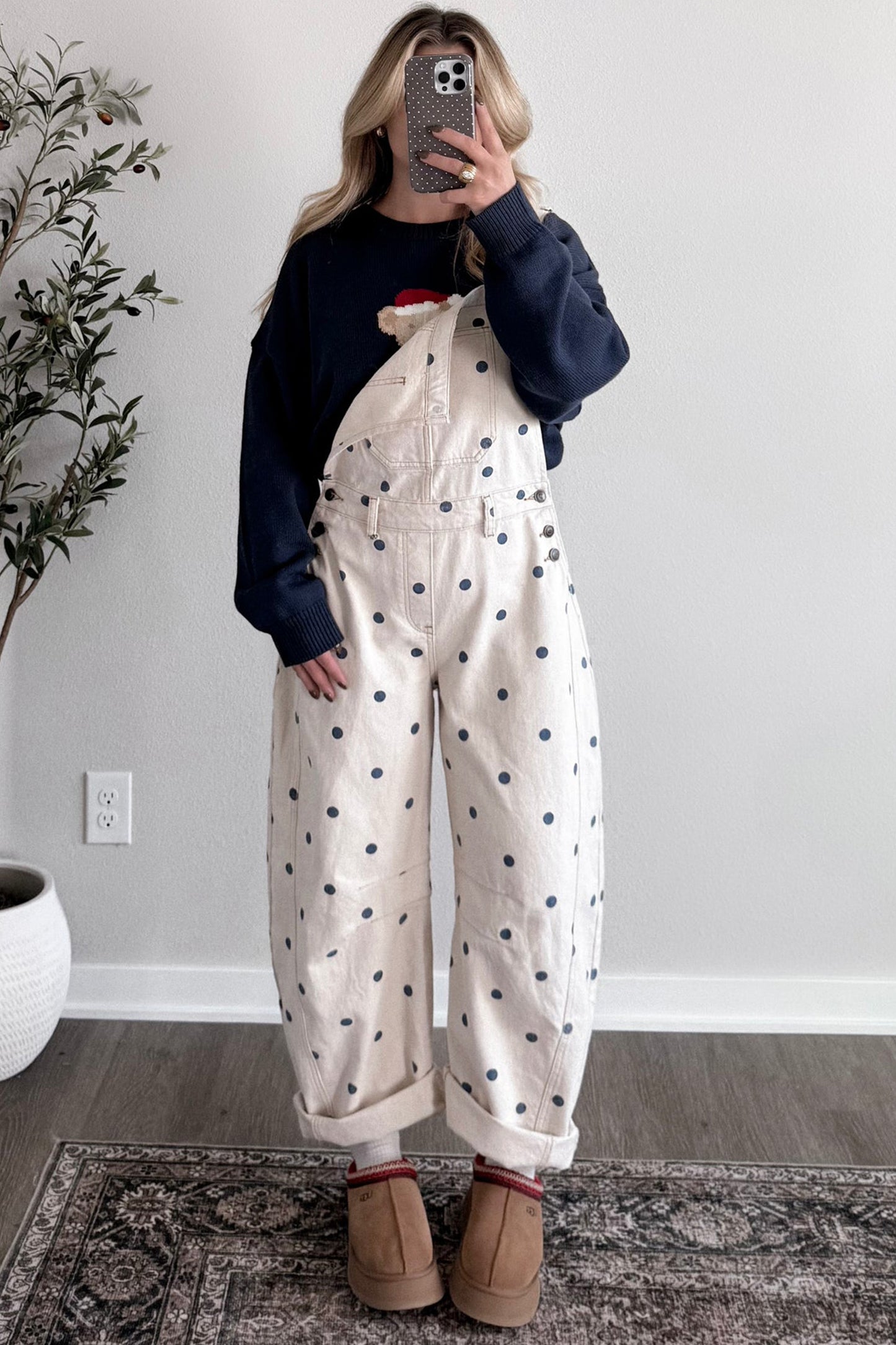 Jet Stream Polka Dot Denim Barrel Overalls