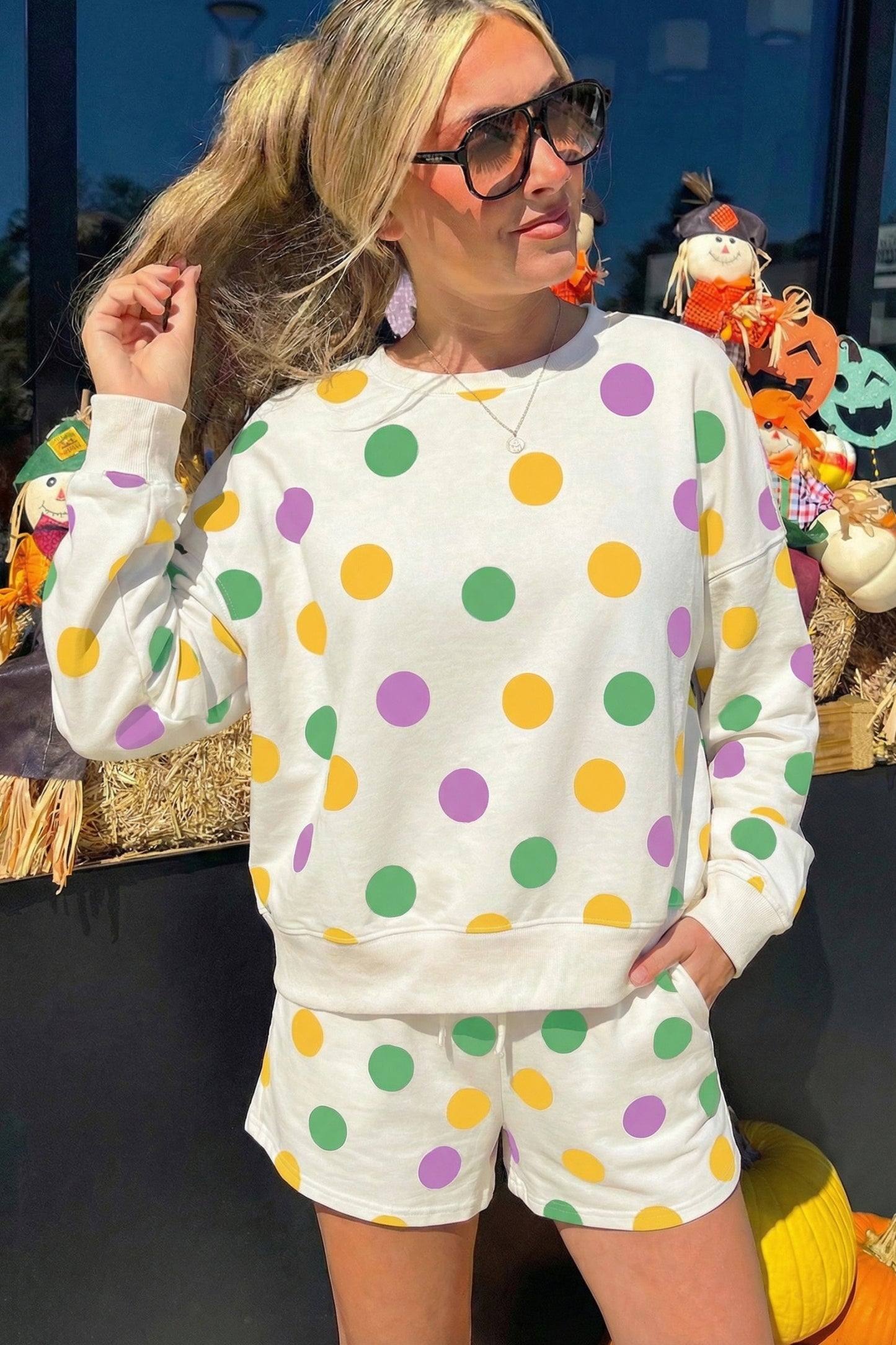 Sky Blue Polka Shorts Set