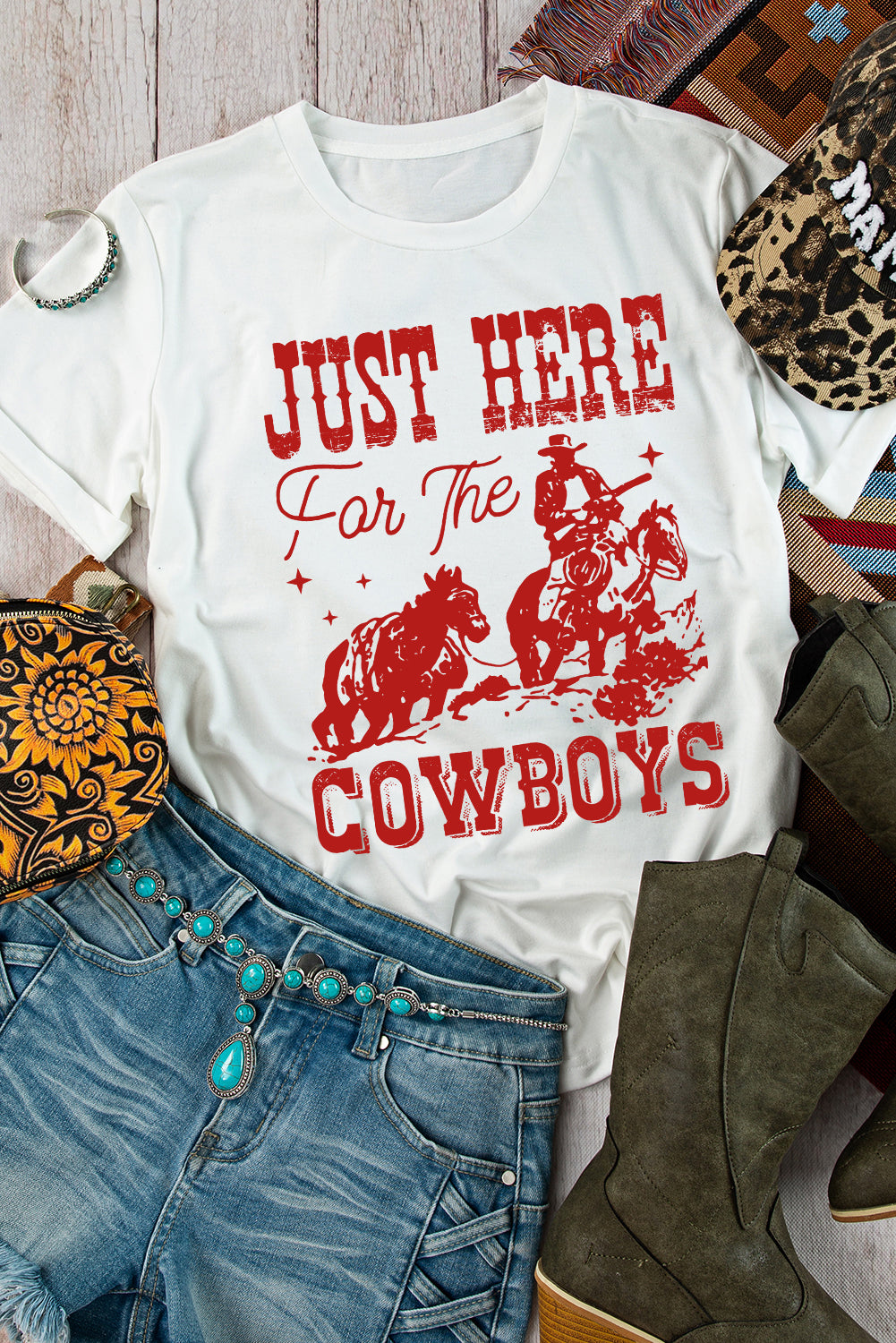 JUST HERE For THE COWBOY Crew Neck T Shirt