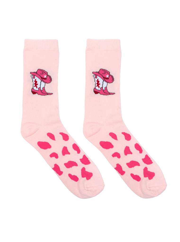 3D Packaged Crew Socks - Western Cowgirl - Pink