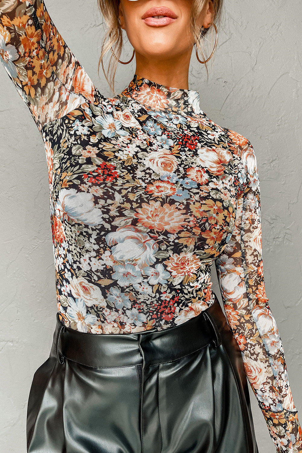 Sierra Floral Long Sleeve Mesh Blouse