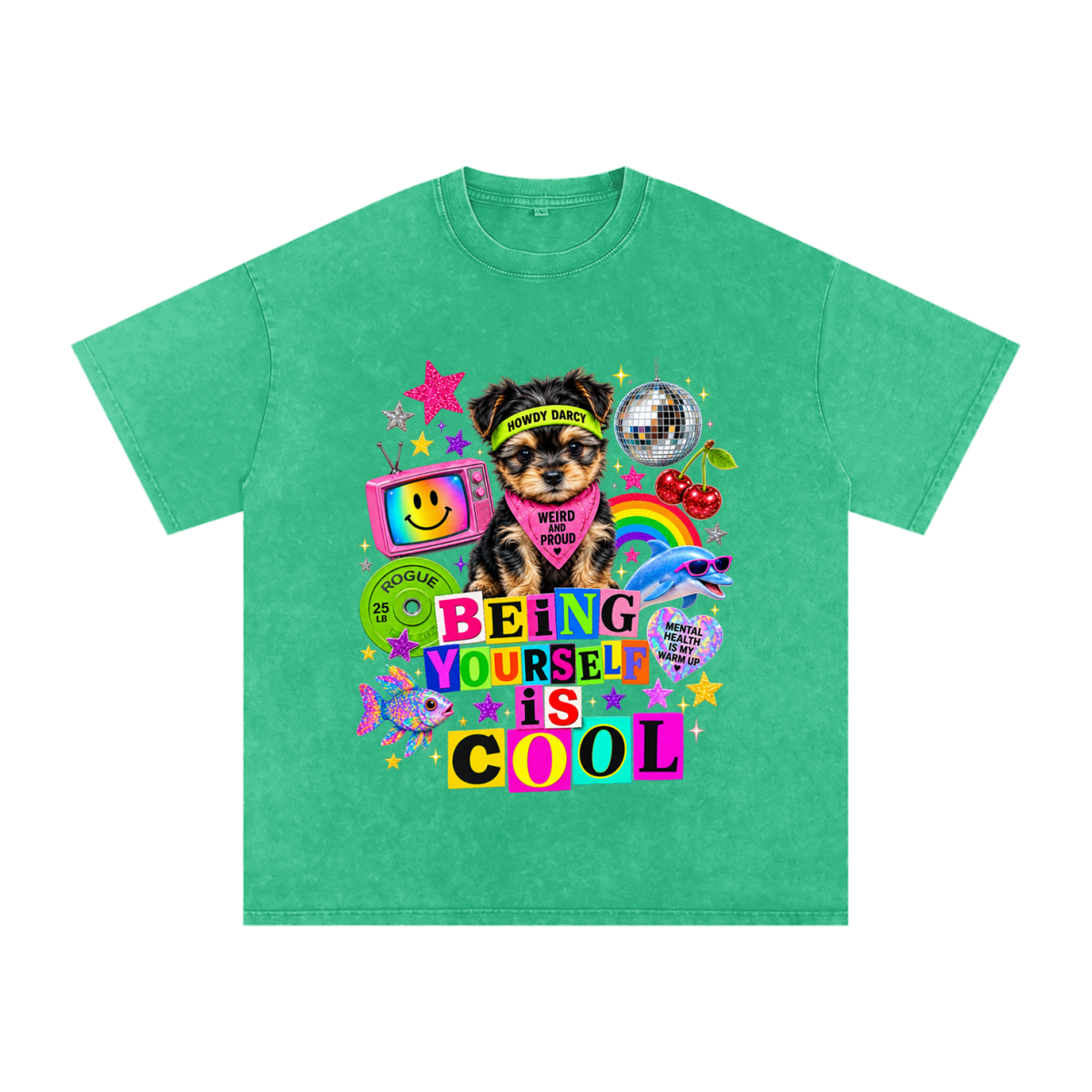 Being weird is cool gym graphic boxy tee