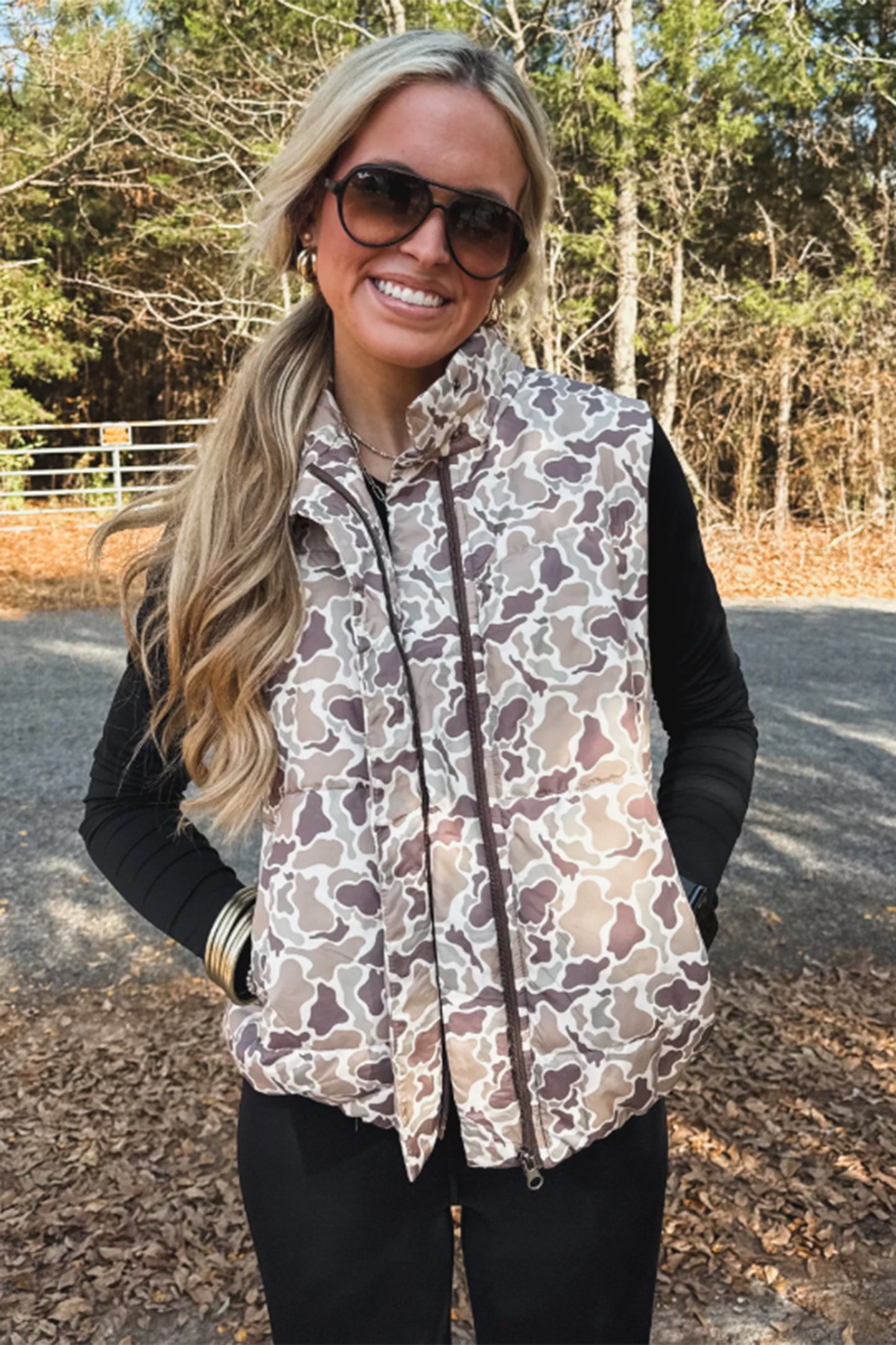 Multicolour Camouflage Puffer Zip-up Stand Neck Sleeveless Vest
