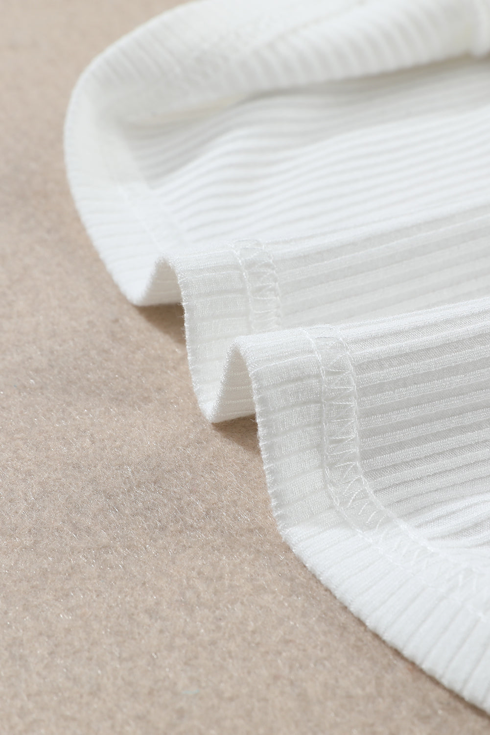 White Ribbed Knit High Neck Long Sleeve Top