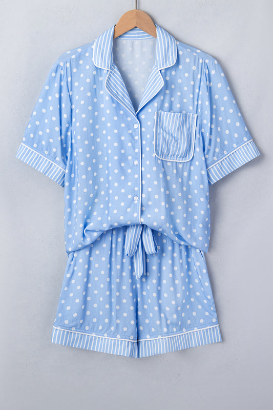 Sky Blue Dotted Print Soft Short Pajama Set pre order