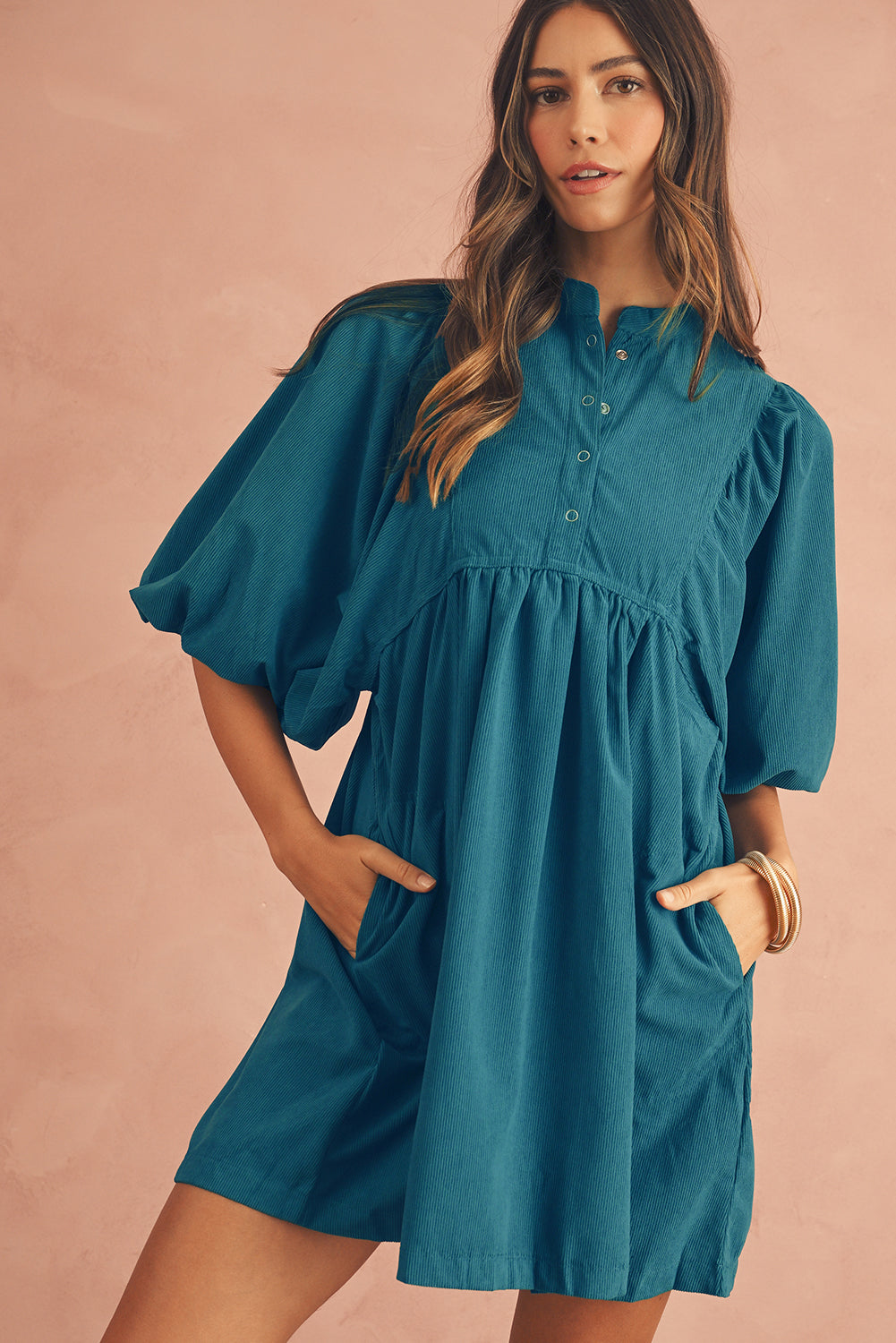 Sky Breeze Empire Waist Corduroy Dress.