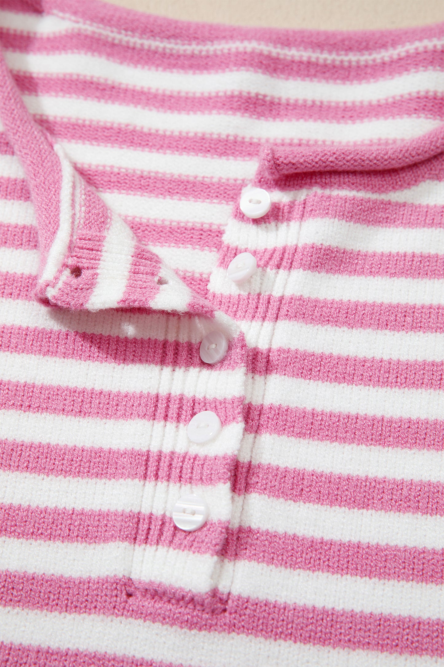 Green Stripe Striped Button Placket Drop Shoulder Long Sleeve Sweater