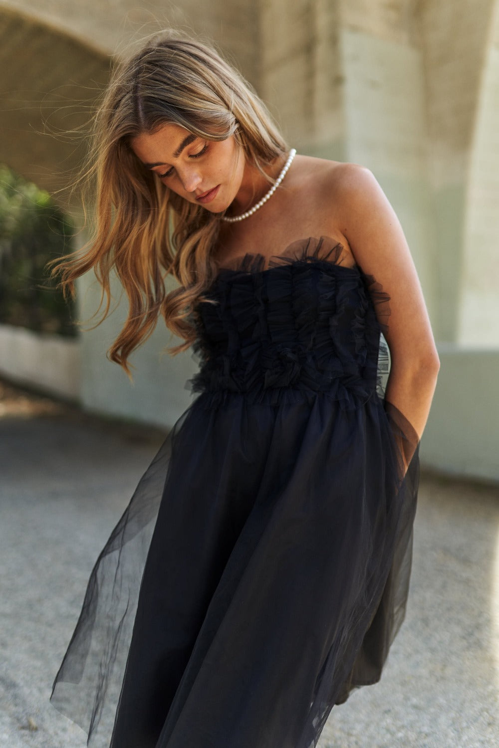 The Lauren Mesh Ruffle Swing Dress