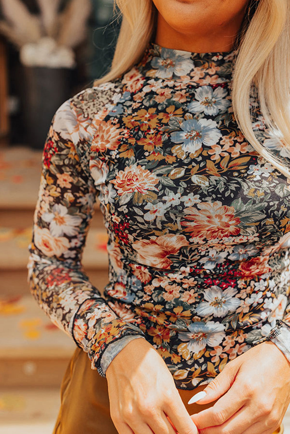 Sierra Floral Long Sleeve Mesh Blouse