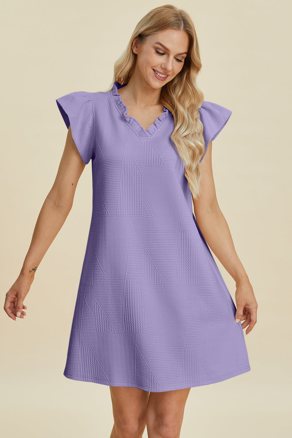 Double Take Full Size Ruffled Sleeve Dress