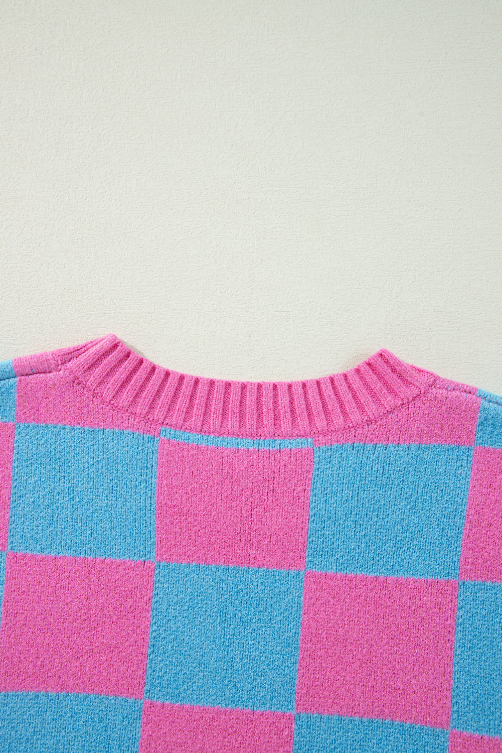 Strawberry Pink Colorblock Plaid Pattern Ribbed Trim Sweater Tank Top