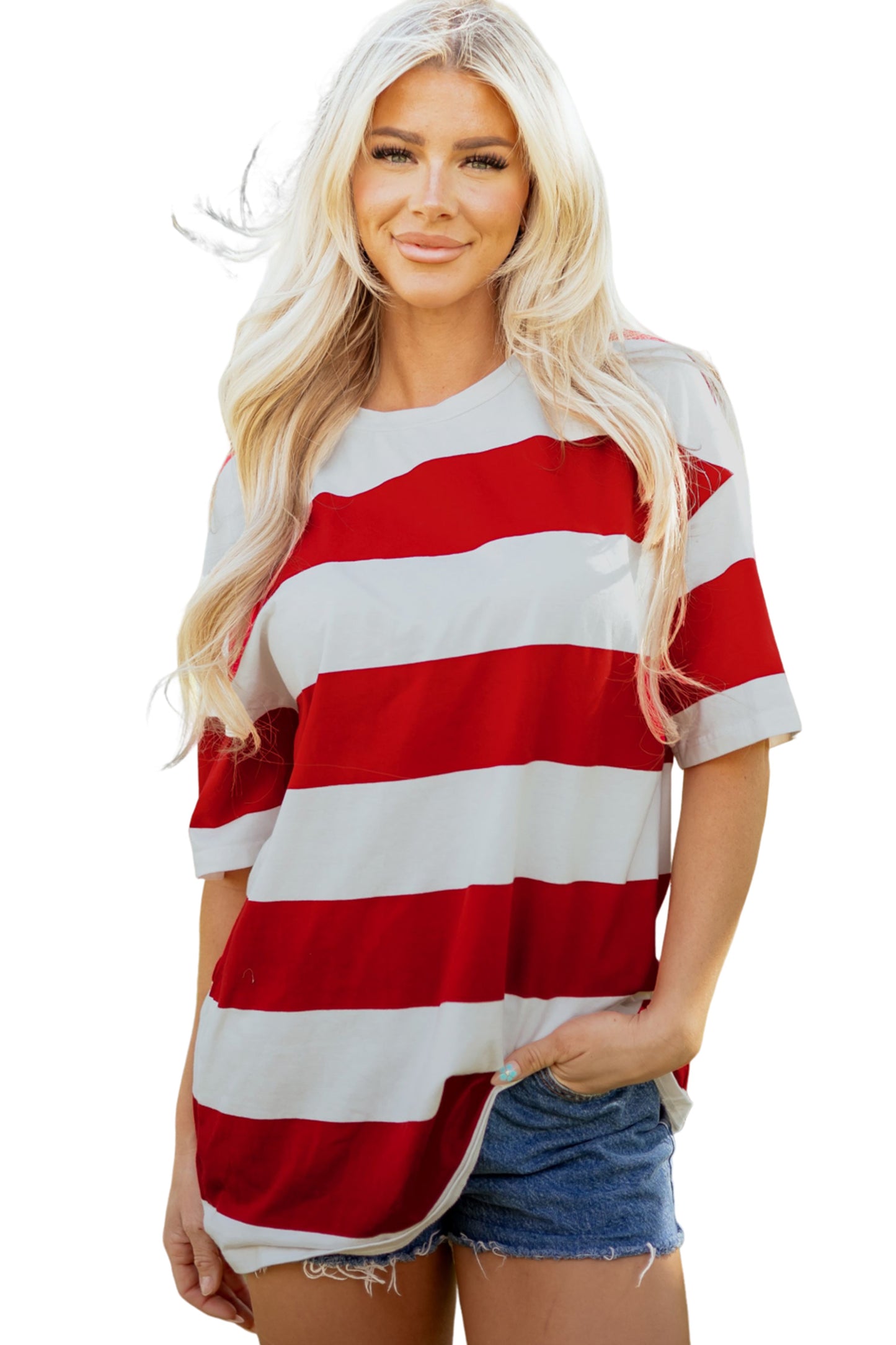 Bright Pink Striped Color Block Oversize Tunic Tee