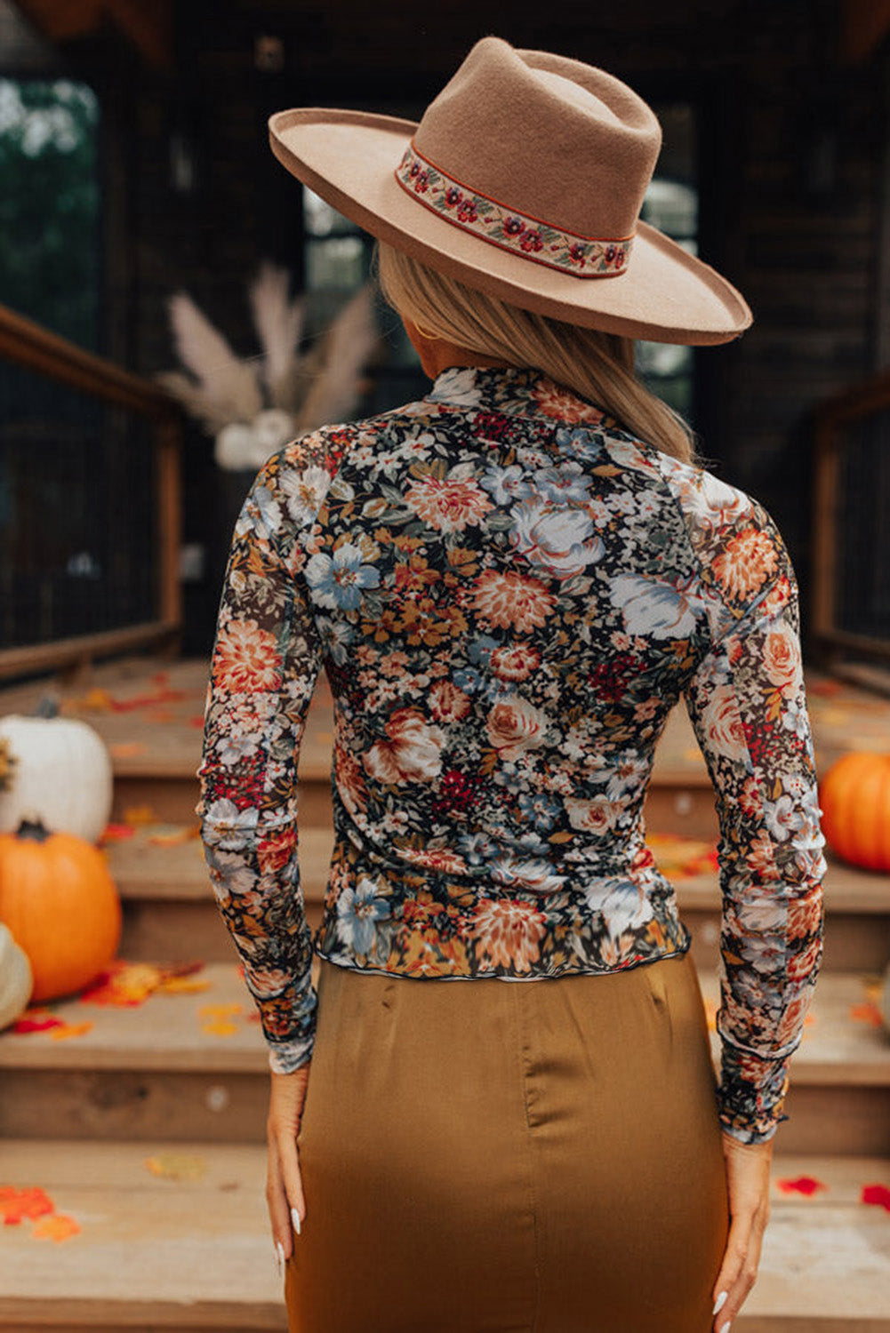 Sierra Floral Long Sleeve Mesh Blouse