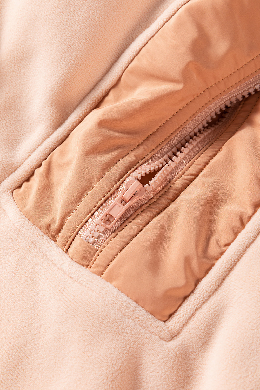 Pink Colorblock Patchwork Half Zip Oversized Sherpa Hoodie