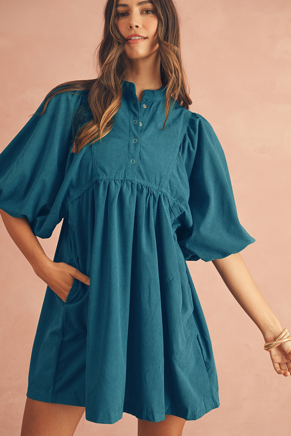 Sky Breeze Empire Waist Corduroy Dress.