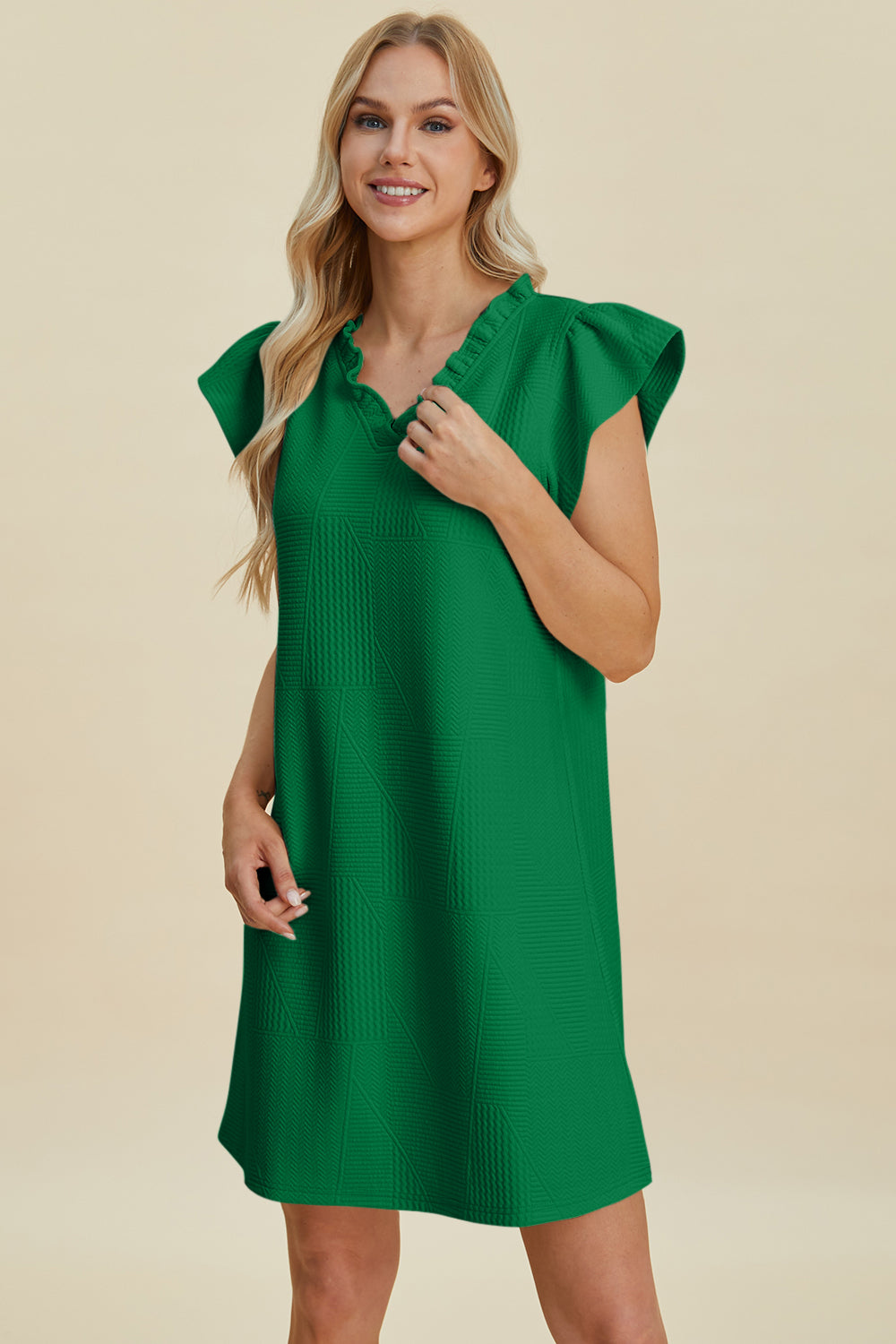 Double Take Full Size Ruffled Sleeve Dress