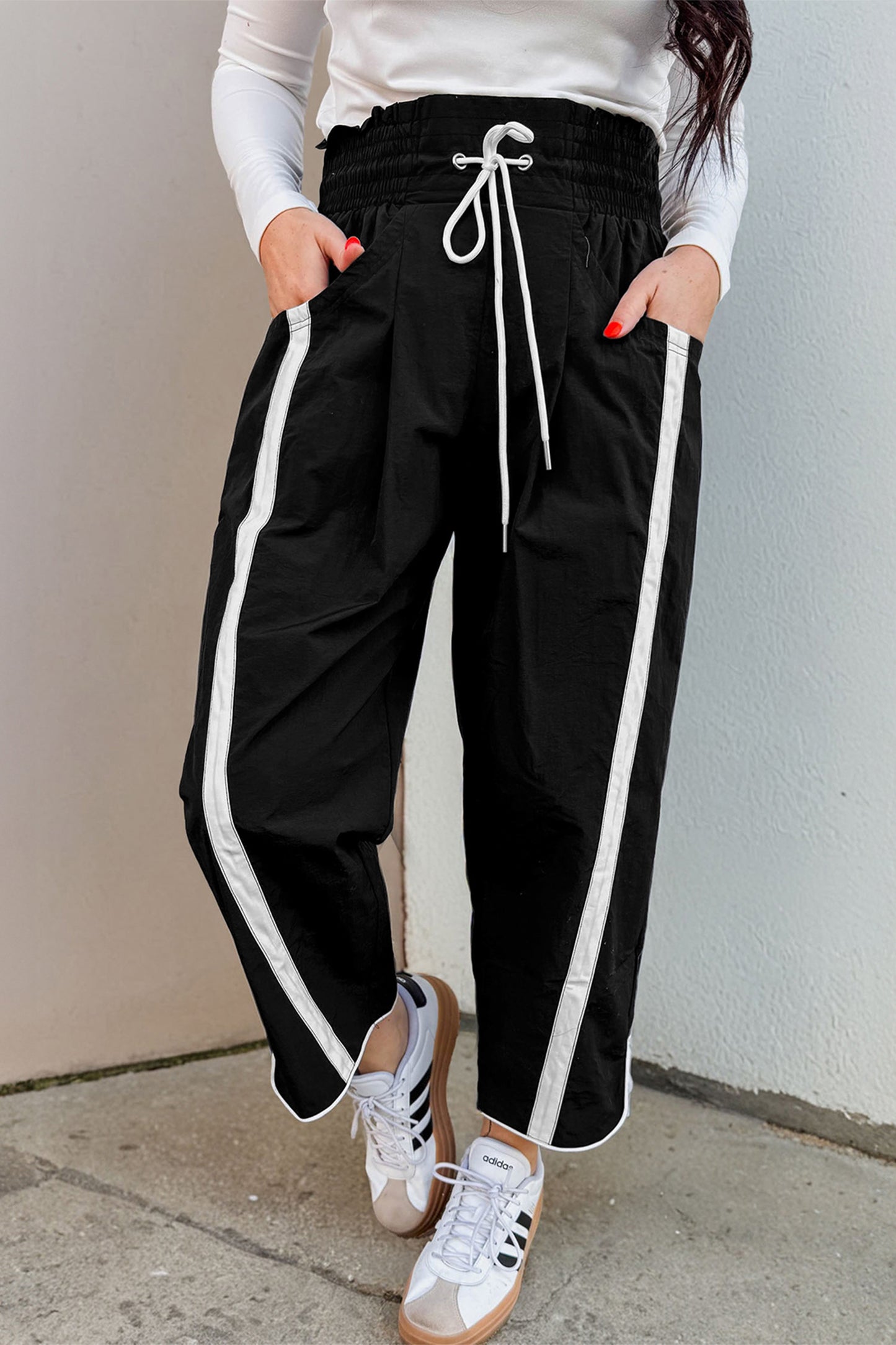 Smocked Waist Cropped Pants in Black Blue or Green pre order