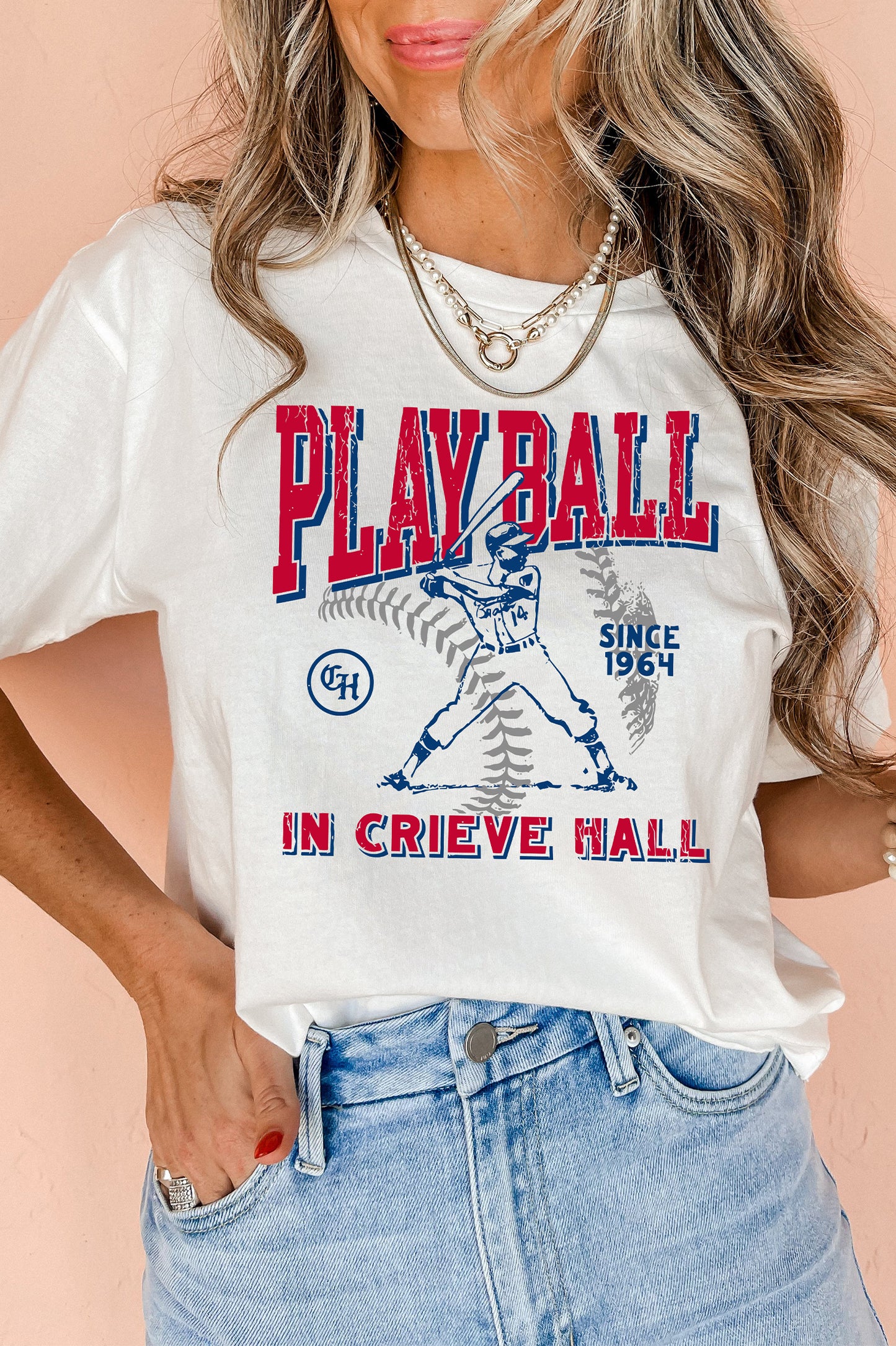 White PLAY BALL IN CRIEVE HALL Retro Graphic Tee