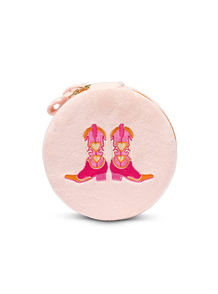 Velvet Jewelry Zip Case / Organizer - Cowgirl Boots - Pink