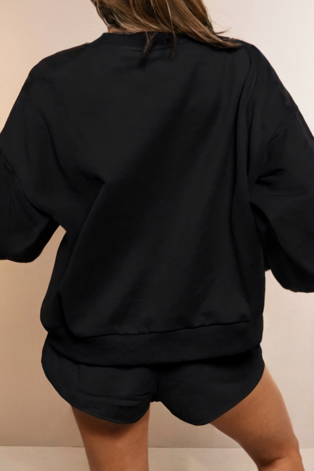 Sequined COFFEE Print Loose Fit Sweatshirt and Shorts Set